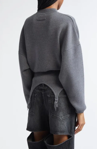 Jean Paul Gaultier High Neck Bat Sleeves Lingerie Garter Pullover Sweater In Gray