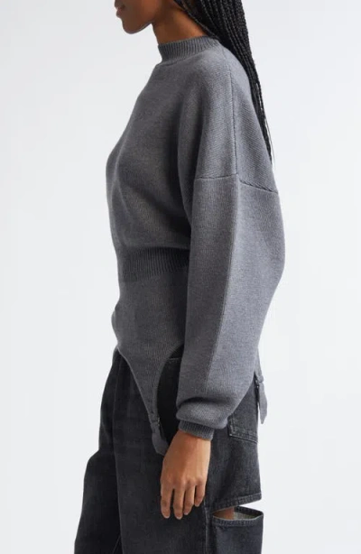 Jean Paul Gaultier High Neck Bat Sleeves Lingerie Garter Pullover Sweater In Gray