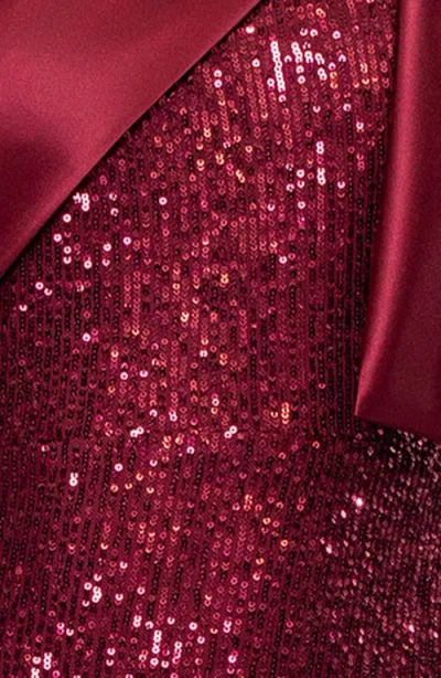 Betsy & Adam Sequin Bow One-shoulder Column Gown In Burgundy