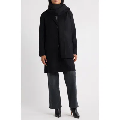 Michael Kors Wool Blend Coat With Removable Scarf In Black