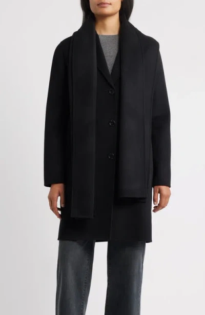 Michael Kors Wool Blend Coat With Removable Scarf In Black