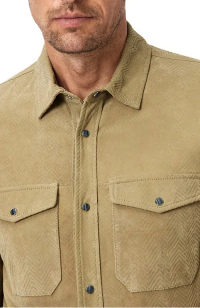 John Varvatos Jonah Herringbone Pattern Leather Overshirt In Brown