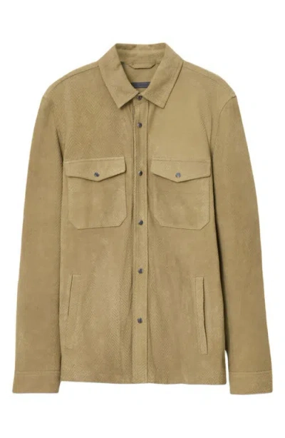 John Varvatos Jonah Herringbone Pattern Leather Overshirt In Brown