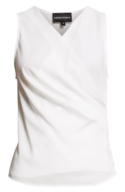 Emporio Armani Ruched Sleeveless Wrap Top In White