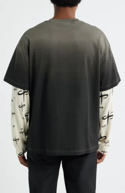 Santo Studio Ispica Long Sleeve Cotton Layered Look T-shirt In Gray