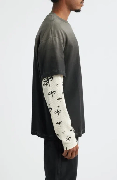 Santo Studio Ispica Long Sleeve Cotton Layered Look T-shirt In Gray