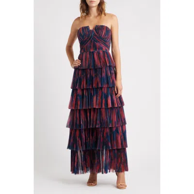 Hutch Simi Strapless Tulle Tiered Gown In Black