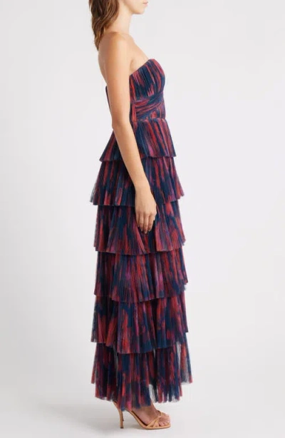 Hutch Simi Strapless Tulle Tiered Gown In Black