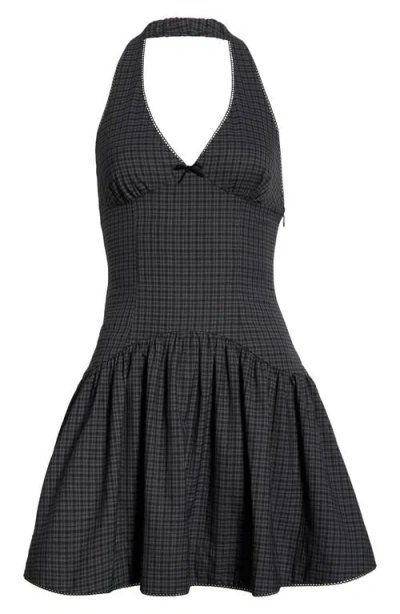 Nia Ollie Sleeveless Halter Minidress In Black