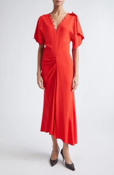 Victoria Beckham Short Sleeve Rouleaux Detail Dress In Red