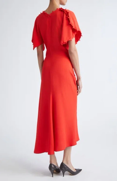 Victoria Beckham Short Sleeve Rouleaux Detail Dress In Red
