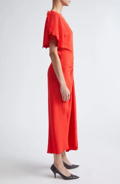 Victoria Beckham Short Sleeve Rouleaux Detail Dress In Red