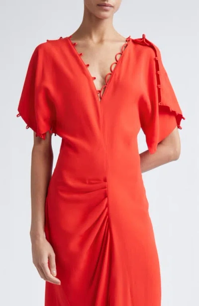 Victoria Beckham Short Sleeve Rouleaux Detail Dress In Red