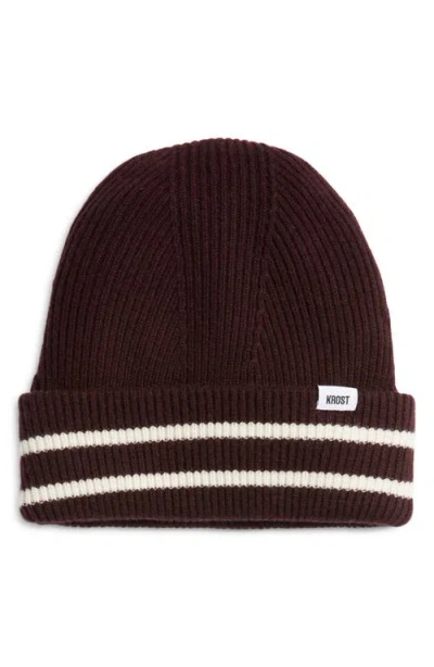 Krost Stripe Wool Beanie In Brown