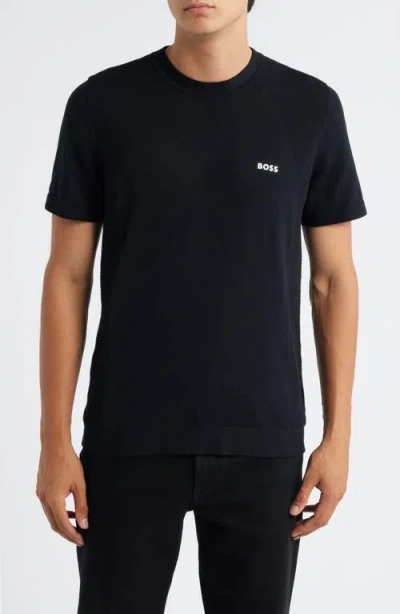 Hugo Boss Slim-fit T-shirt With Popcorn Stripe Fabric In Black