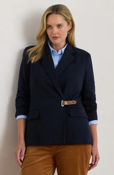 Ralph Lauren Lauren  Herringbone Jacquard Buckle Blazer In Black