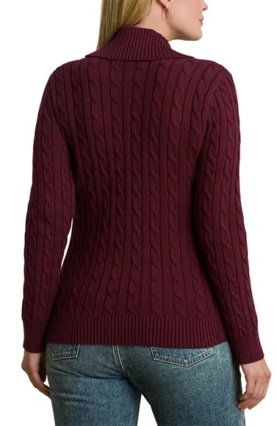 Ralph Lauren Lauren  Cable Stitch Cotton Wrap Cardigan In Burgundy
