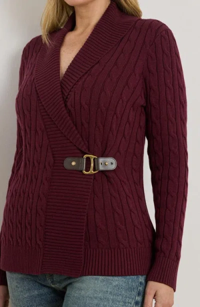 Ralph Lauren Lauren  Cable Stitch Cotton Wrap Cardigan In Burgundy
