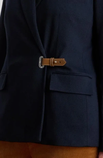 Ralph Lauren Lauren  Herringbone Jacquard Buckle Blazer In Black