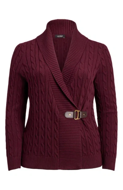 Ralph Lauren Lauren  Cable Stitch Cotton Wrap Cardigan In Burgundy