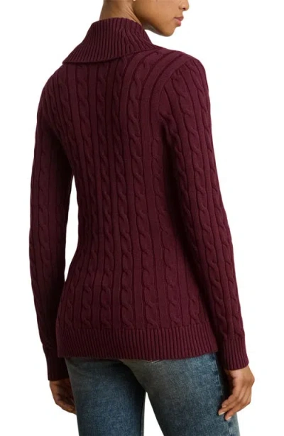 Ralph Lauren Lauren  Cable Stitch Cotton Wrap Cardigan In Burgundy
