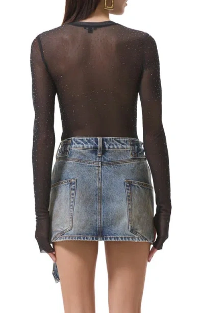 Afrm Kaylee Dew Drop Printed Long Sleeve Mesh Top In Black