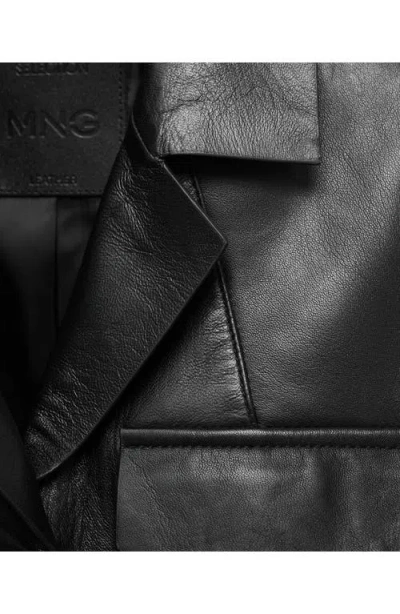 Mango Leather Blazer In Black