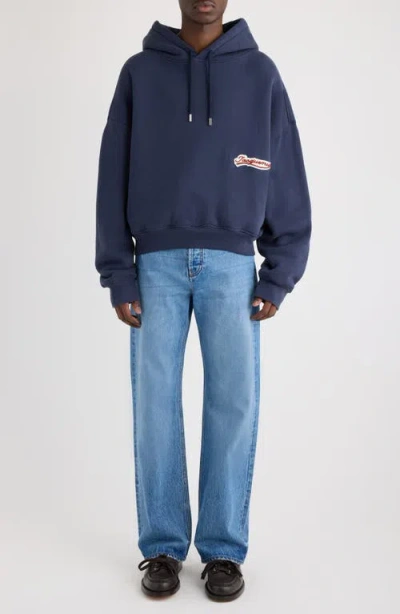 Jacquemus Le Hoode Gio Logo Patch Hoodie In Blue