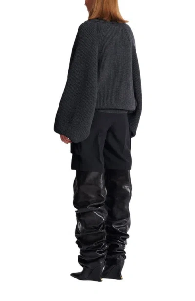 Balmain Oversized Ribbed Knit Pullover With Shawl Collar In Gray