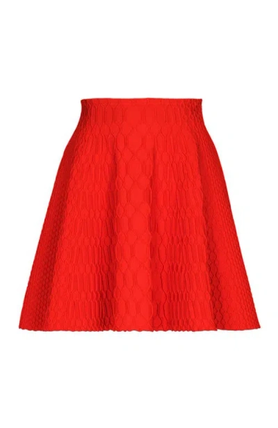 Balmain Flared Crocodile-knit Skirt In Orange