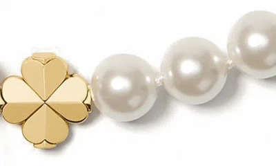 Kate Spade Imitation Pearl And Cubic Zirconia Flower Pendant Necklace In Gold