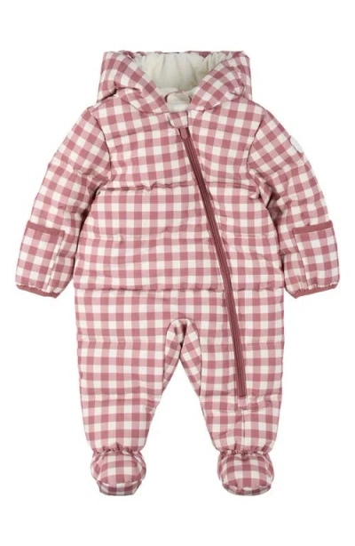Firsts By Petit Lem Water Repellent Plum Gingham Hooded Snowsuit In Multi