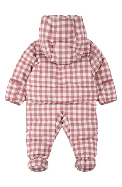 Firsts By Petit Lem Water Repellent Plum Gingham Hooded Snowsuit In Multi