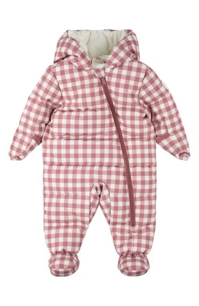 Firsts By Petit Lem Water Repellent Plum Gingham Hooded Snowsuit In Multi
