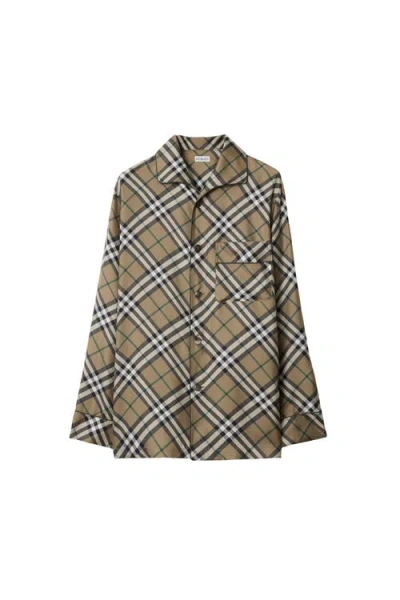 Burberry Check Silk Pyjama Shirt In Brown