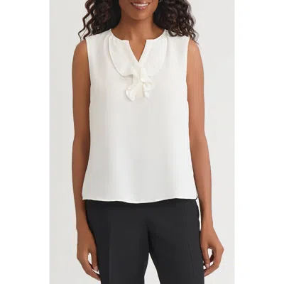 Kasper Plus Size Ruffle-front Sleeveless Top In White