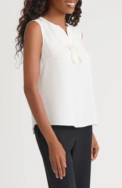 Kasper Plus Size Ruffle-front Sleeveless Top In White