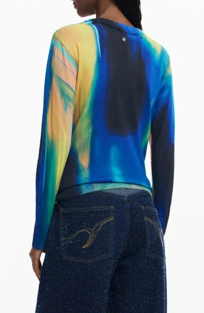 Desigual Abstract Print Fine Gauge Crewneck Sweater In Multi