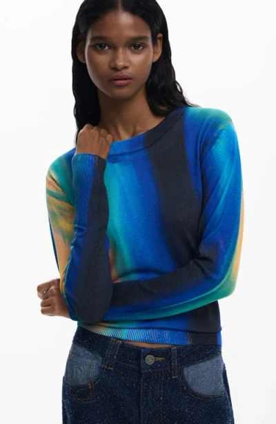 Desigual Abstract Print Fine Gauge Crewneck Sweater In Multi