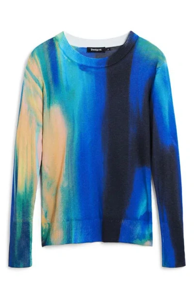 Desigual Abstract Print Fine Gauge Crewneck Sweater In Multi