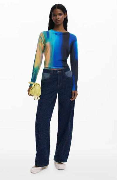 Desigual Abstract Print Fine Gauge Crewneck Sweater In Multi