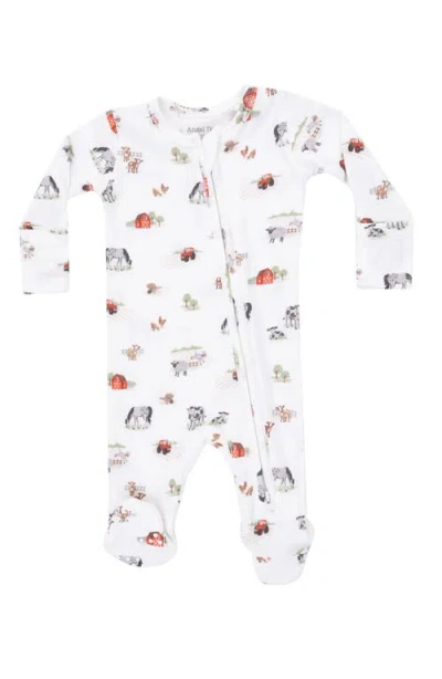 Angel Dear Little Farm Waffle Knit Zip Footie In White