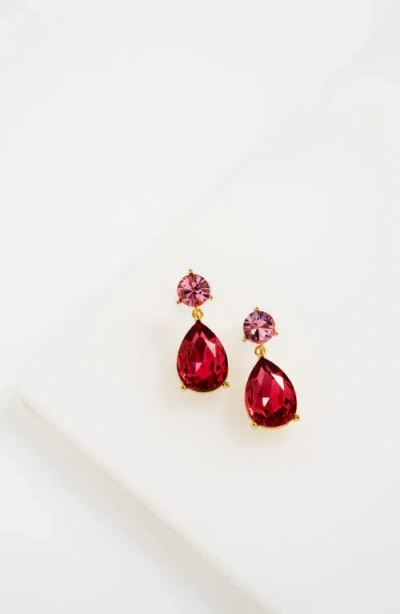 Ted Baker Contrasting Pink Crystal Drop Earrings In Red