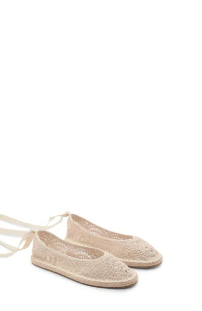Mango Crochet Ballet Flats Ecru In Nude