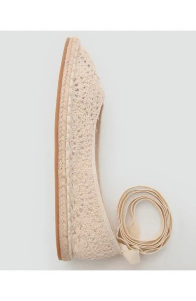Mango Crochet Ballet Flats Ecru In Nude