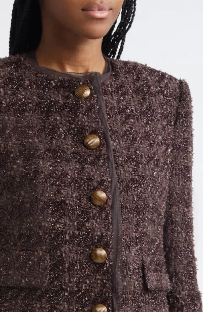 Veronica Beard Audrina Metallic Tweed Jacket In Dark Currant In Black