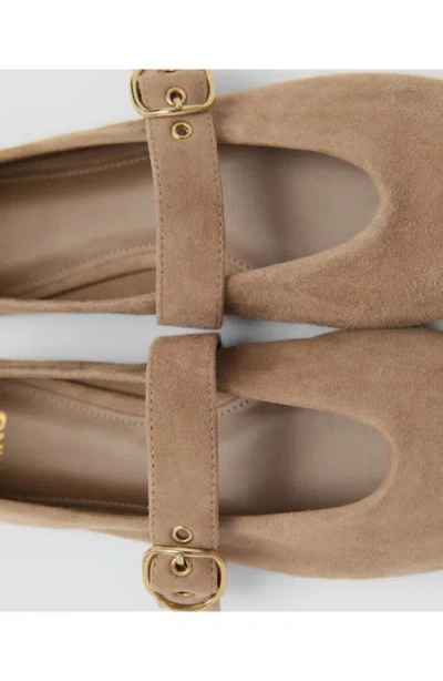 Mango Suede Leather Ballet Flats In Brown