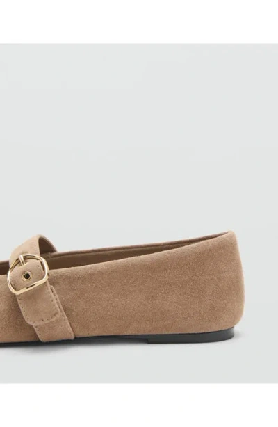 Mango Suede Leather Ballet Flats In Brown