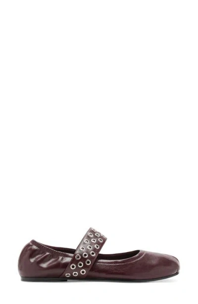 Mango Leather Eyelet Strap Toe Detail Flat Shoe In Burgundy