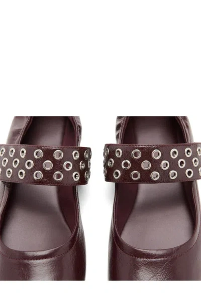 Mango Leather Eyelet Strap Toe Detail Flat Shoe In Burgundy